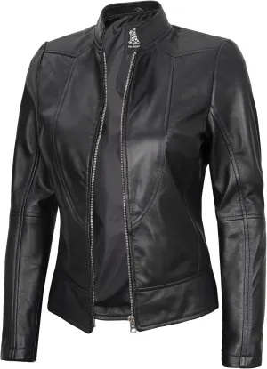 fjackets Leather Jacket Women - Cafe Racer Style Leather Jackets For Women's Real Lambskin Womens Leather Jackets