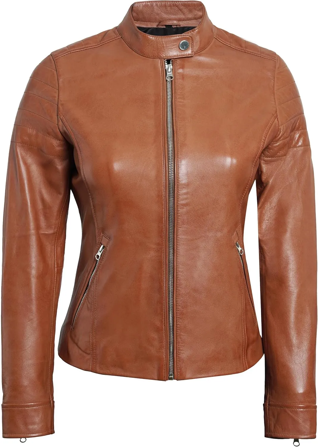 fjackets Leather Jacket Women - Cafe Racer Style Leather Jackets For Women's Real Lambskin Womens Leather Jackets