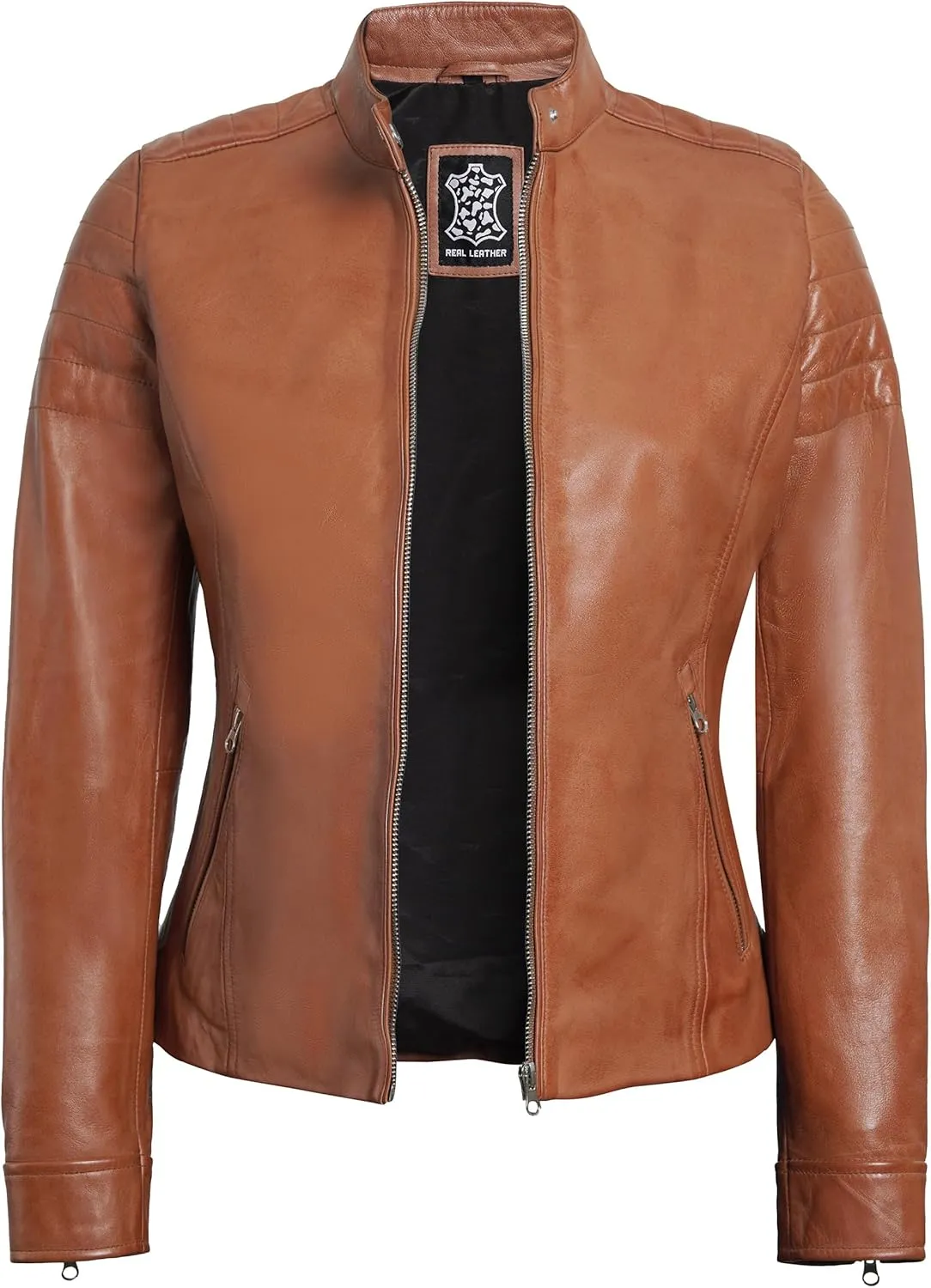 fjackets Leather Jacket Women - Cafe Racer Style Leather Jackets For Women's Real Lambskin Womens Leather Jackets