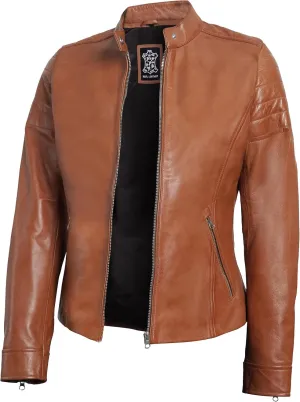 fjackets Leather Jacket Women - Cafe Racer Style Leather Jackets For Women's Real Lambskin Womens Leather Jackets