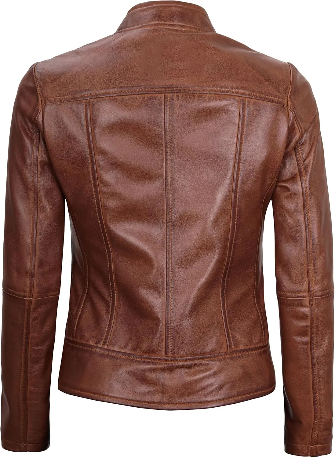 fjackets Leather Jacket Women - Cafe Racer Style Leather Jackets For Women's Real Lambskin Womens Leather Jackets