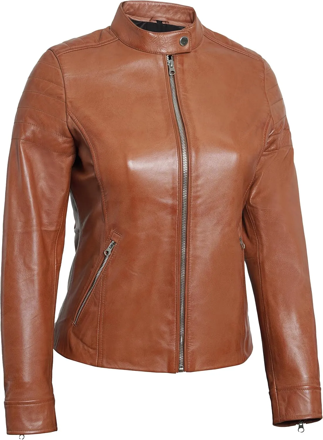 fjackets Leather Jacket Women - Cafe Racer Style Leather Jackets For Women's Real Lambskin Womens Leather Jackets