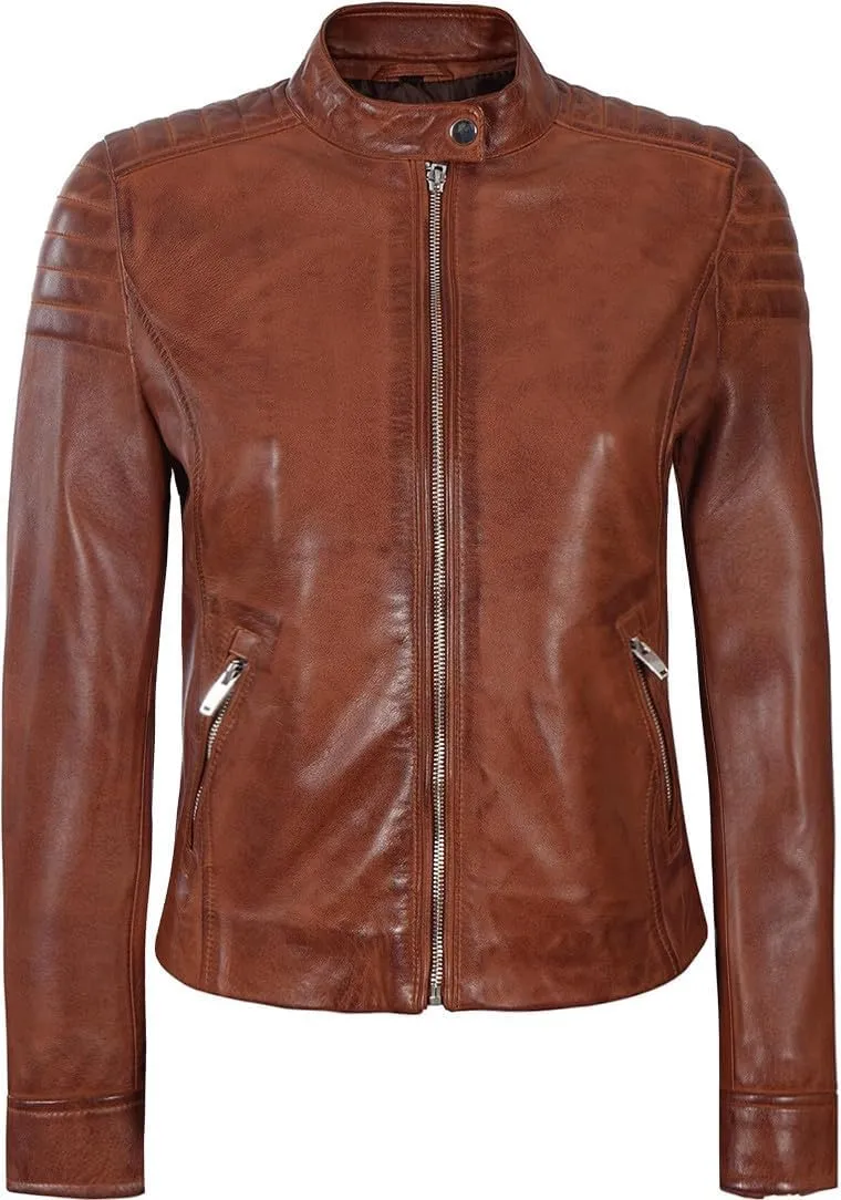 fjackets Leather Jacket Women - Cafe Racer Style Leather Jackets For Women's Real Lambskin Womens Leather Jackets