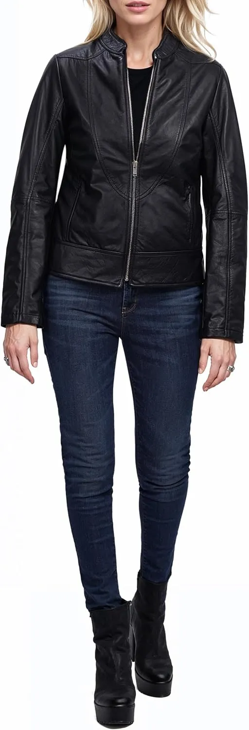 fjackets Leather Jacket Women - Cafe Racer Style Leather Jackets For Women's Real Lambskin Womens Leather Jackets