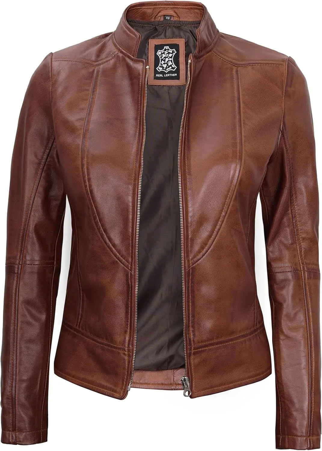 fjackets Leather Jacket Women - Cafe Racer Style Leather Jackets For Women's Real Lambskin Womens Leather Jackets