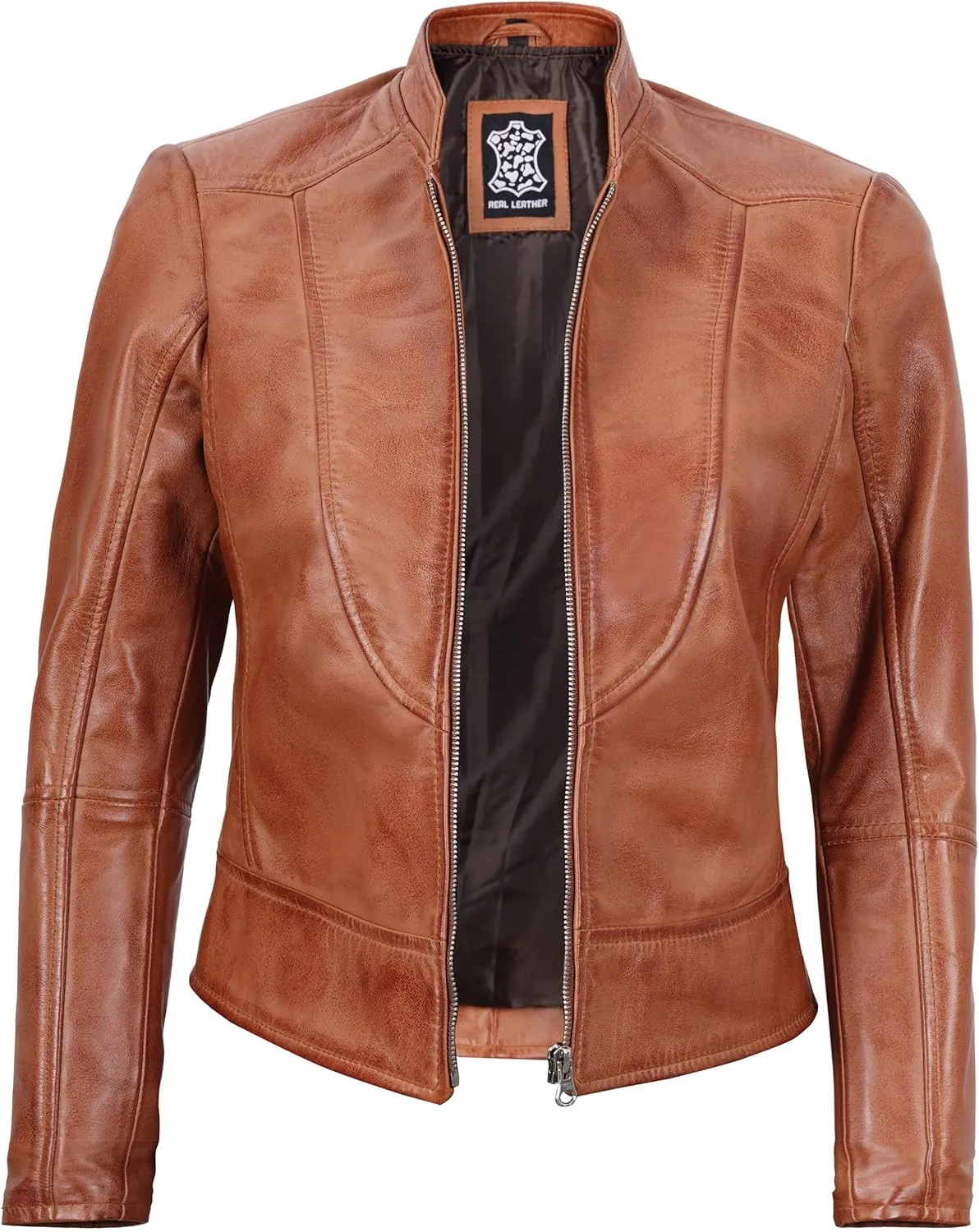 fjackets Leather Jacket Women - Cafe Racer Style Leather Jackets For Women's Real Lambskin Womens Leather Jackets