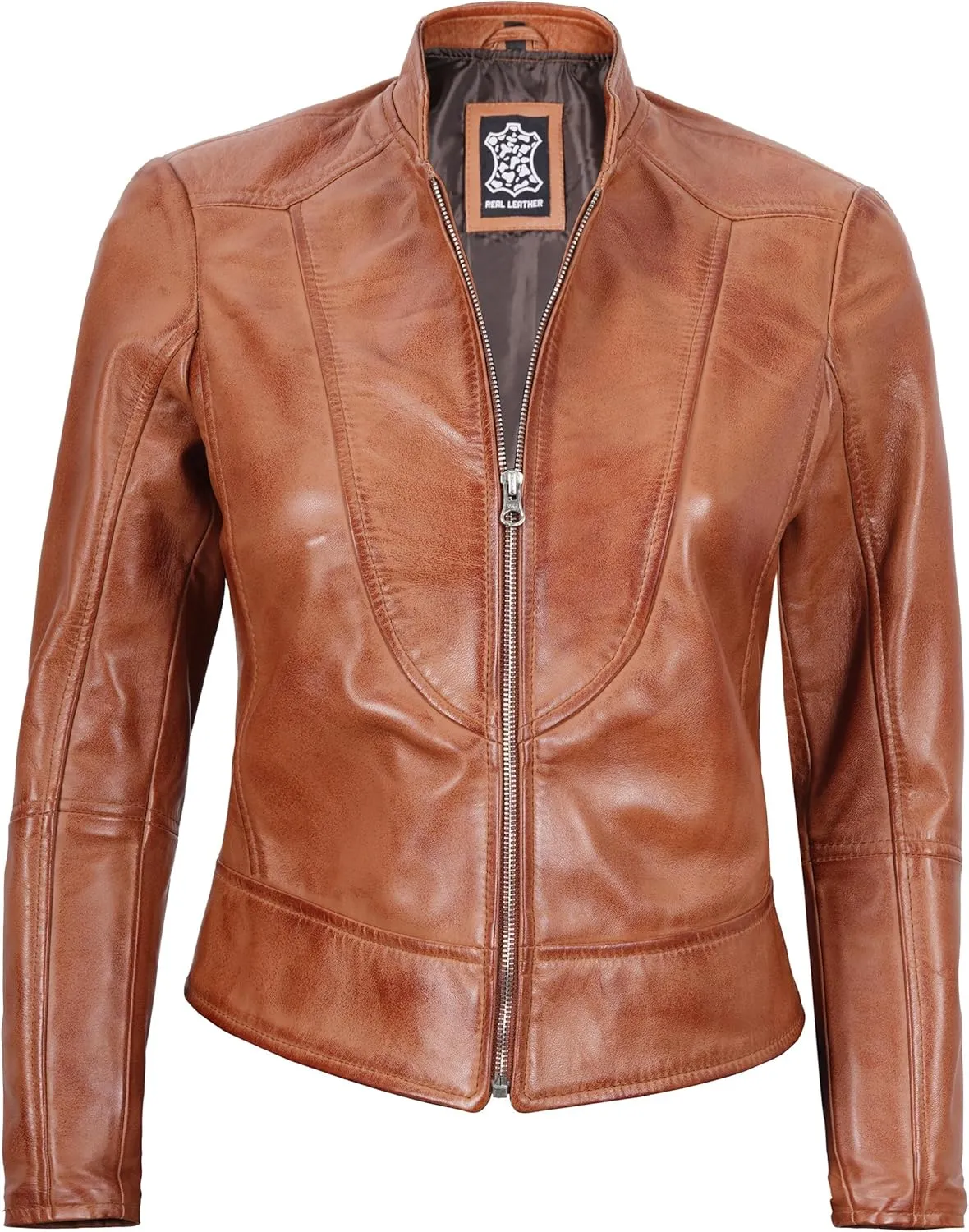 fjackets Leather Jacket Women - Cafe Racer Style Leather Jackets For Women's Real Lambskin Womens Leather Jackets