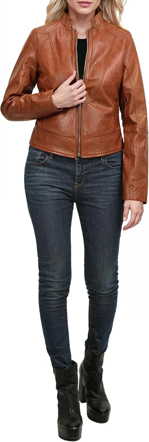 fjackets Leather Jacket Women - Cafe Racer Style Leather Jackets For Women's Real Lambskin Womens Leather Jackets