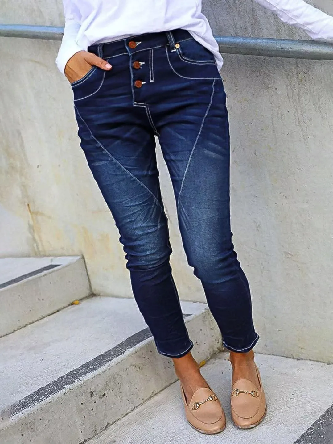 Flamingals Skinny Jeans for Women Trendy Mid Rise Stretchy Button Fly Jeans Casual 90s Denim Ankle Pants