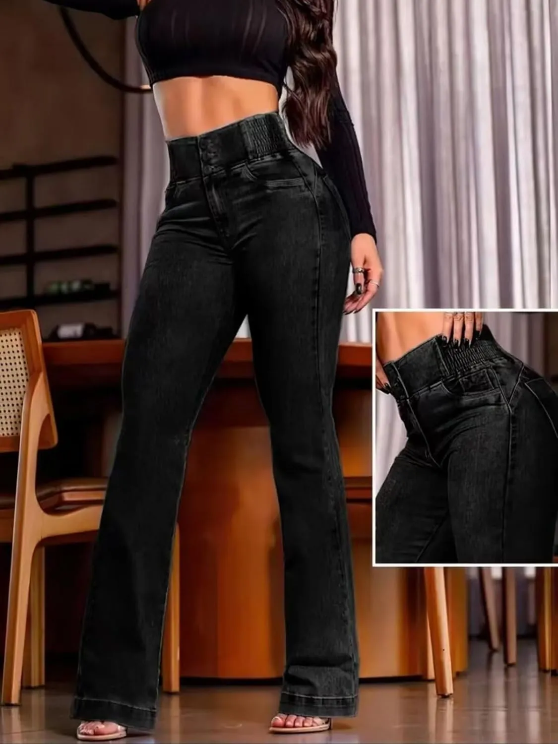 Flare Jeans for Women High Waisted Stretchy Bootcut Jeans Tummy Control Button Fly Bell Bottom Denim Pants