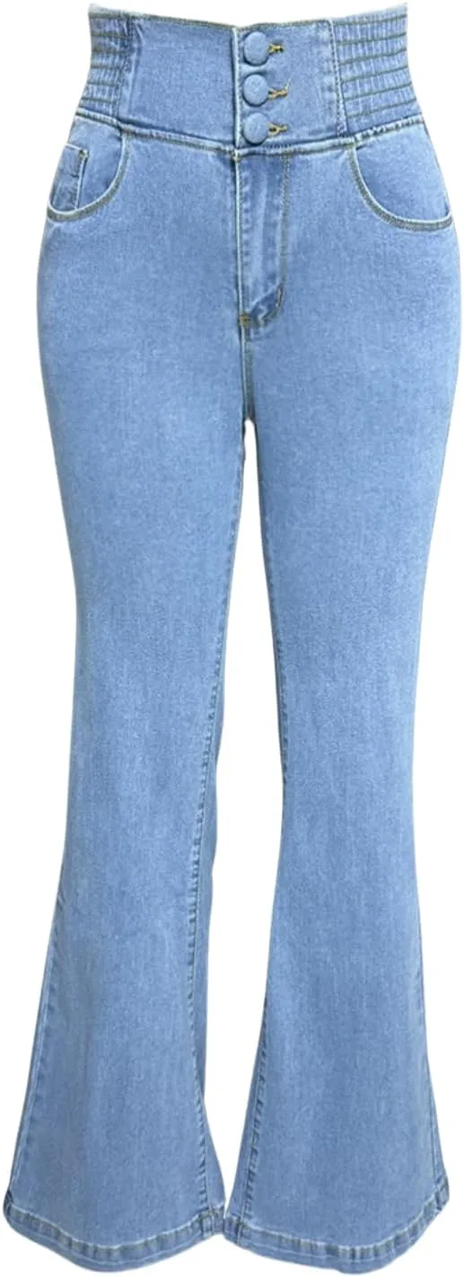 Flare Jeans for Women High Waisted Stretchy Bootcut Jeans Tummy Control Button Fly Bell Bottom Denim Pants