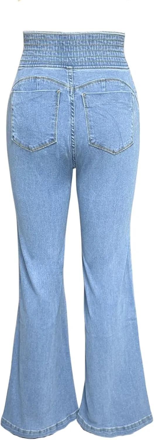Flare Jeans for Women High Waisted Stretchy Bootcut Jeans Tummy Control Button Fly Bell Bottom Denim Pants