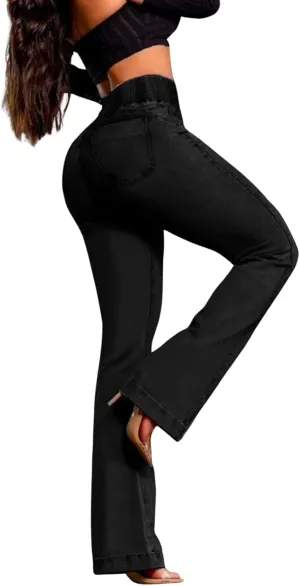 Flare Jeans for Women High Waisted Stretchy Bootcut Jeans Tummy Control Button Fly Bell Bottom Denim Pants