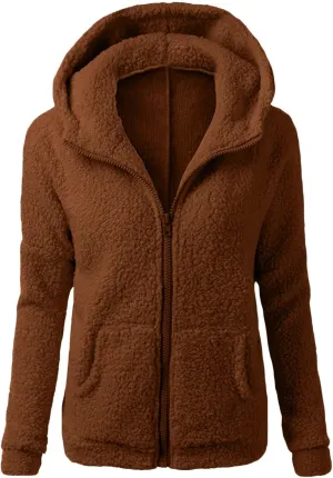 Fleece Jacket Women Sherpa Lined Thickened Plush Hooded Sweatshirts Casual Zip Up Long Sleeve Winter Warm Coats with Pockets