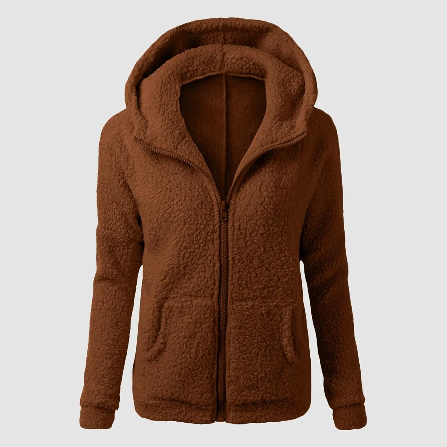 Fleece Jacket Women Sherpa Lined Thickened Plush Hooded Sweatshirts Casual Zip Up Long Sleeve Winter Warm Coats with Pockets