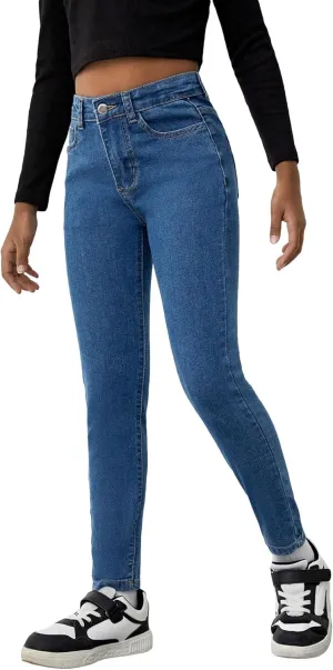 Floerns Girls Casual Zipper Fly Skinny Denim Jeans High Waisted Jean Trousers with Pockets