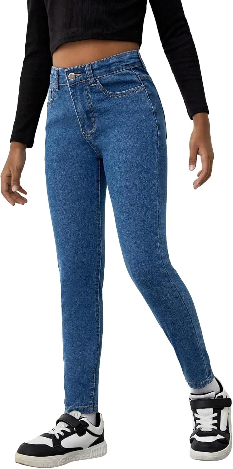 Floerns Girls Casual Zipper Fly Skinny Denim Jeans High Waisted Jean Trousers with Pockets