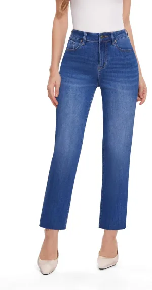 FLYING BANANA Women's High Waisted Jeans Stretchy Raw Hem Ankle Denim Jeans for Spring