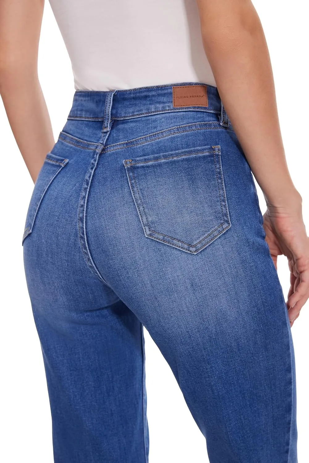 FLYING BANANA Women's High Waisted Jeans Stretchy Raw Hem Ankle Denim Jeans for Spring
