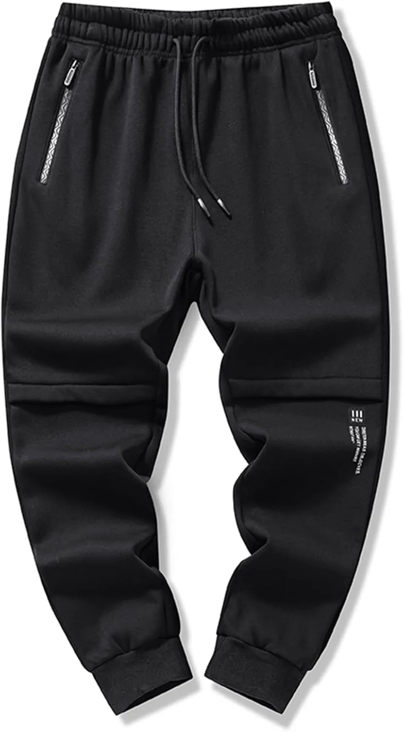 FoxQ Men's Sweatpants with Ankle Ribbing and Zipper Pockets, Athletic Joggers for Workouts, Runs and Hikes