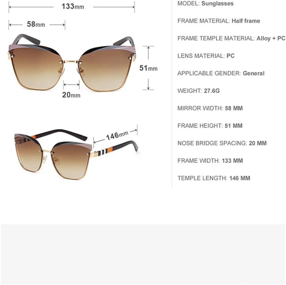 Frameless Cat Eye Stripe Ladies Sunglasses Vintage Gradient Women Shades UV400