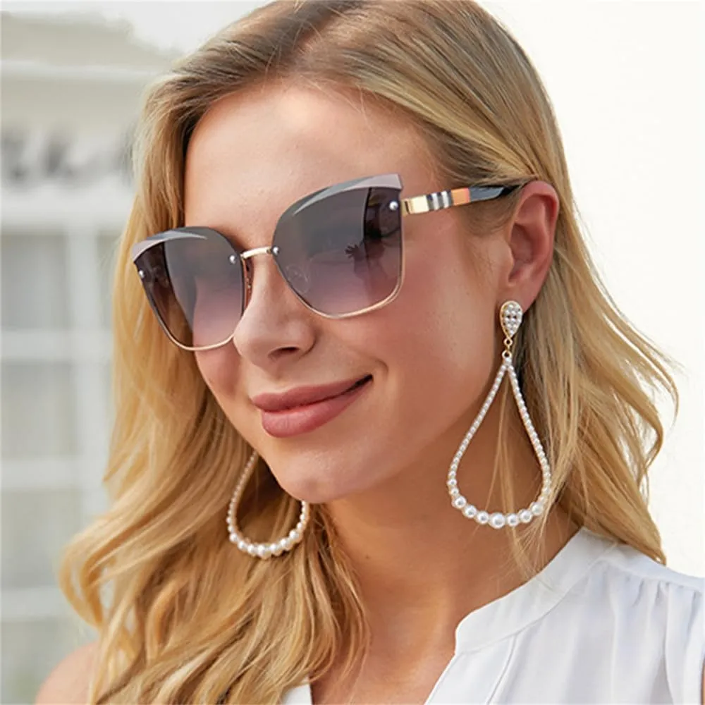 Frameless Cat Eye Stripe Ladies Sunglasses Vintage Gradient Women Shades UV400