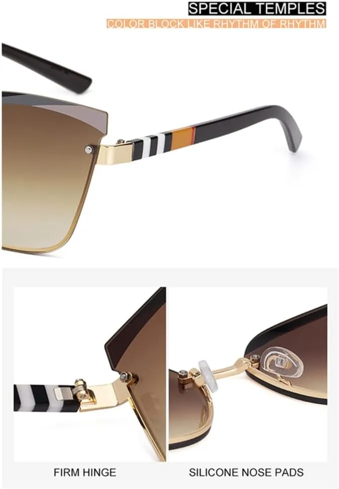 Frameless Cat Eye Stripe Ladies Sunglasses Vintage Gradient Women Shades UV400