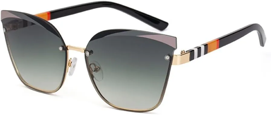 Frameless Cat Eye Stripe Ladies Sunglasses Vintage Gradient Women Shades UV400