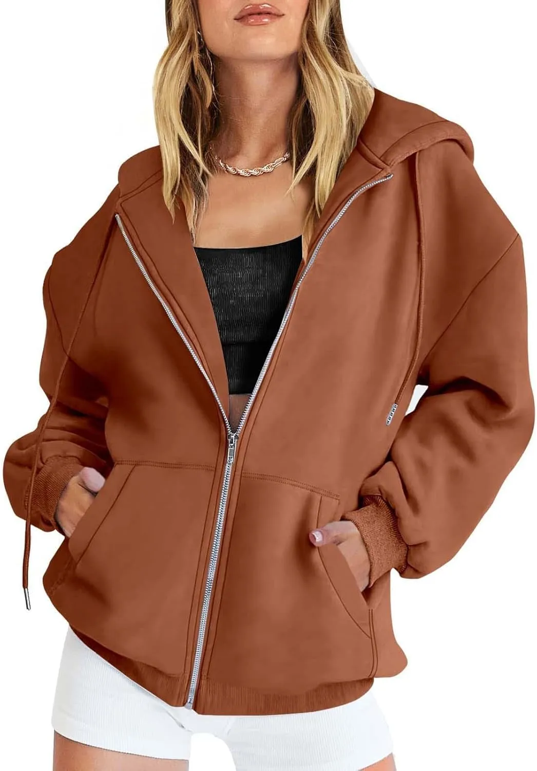 GIERIDUC Womens Zip Up Hoodies Long Sleeve Oversized Sweatshirts Super Soft Womens Sweatshirt Comfy Long Sleeve White Hoodies