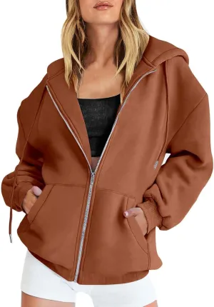 GIERIDUC Womens Zip Up Hoodies Long Sleeve Oversized Sweatshirts Super Soft Womens Sweatshirt Comfy Long Sleeve White Hoodies