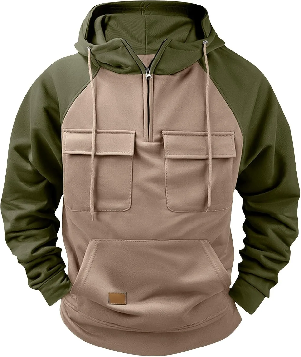 GOFULY Mens Hoodies Quarter Zip Western Hoodies Baggy Sweatshirt Drawstring Long Sleeve Cargo Sweatshirt Outfits With Pocket