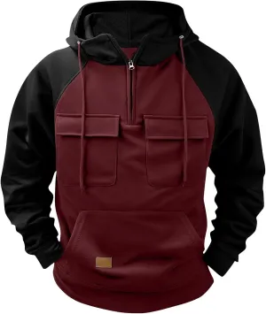 GOFULY Mens Hoodies Quarter Zip Western Hoodies Baggy Sweatshirt Drawstring Long Sleeve Cargo Sweatshirt Outfits With Pocket