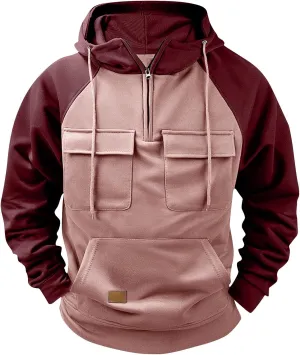 GOFULY Mens Hoodies Quarter Zip Western Hoodies Baggy Sweatshirt Drawstring Long Sleeve Cargo Sweatshirt Outfits With Pocket