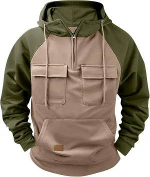 GOFULY Mens Hoodies Quarter Zip Western Hoodies Baggy Sweatshirt Drawstring Long Sleeve Cargo Sweatshirt Outfits With Pocket