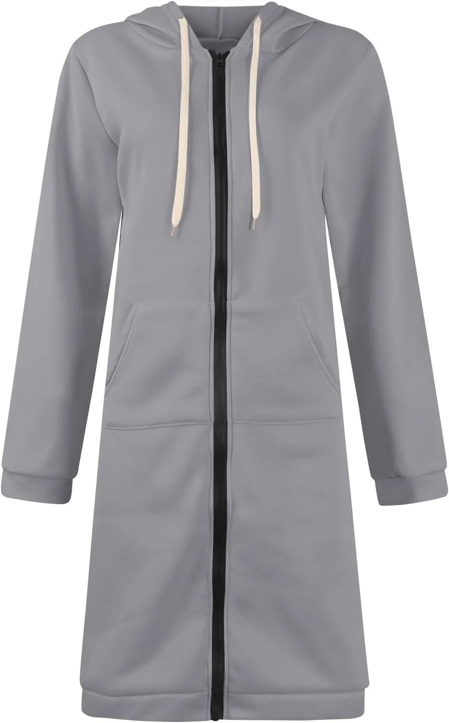 GOFULY Sweatshirt Dress Women Lightweight Zip Up Hoodies Fleece Fall Long Sleeve Drawstring Clothes Solid Jacket With Pockets