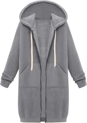 GOFULY Sweatshirt Dress Women Lightweight Zip Up Hoodies Fleece Fall Long Sleeve Drawstring Clothes Solid Jacket With Pockets