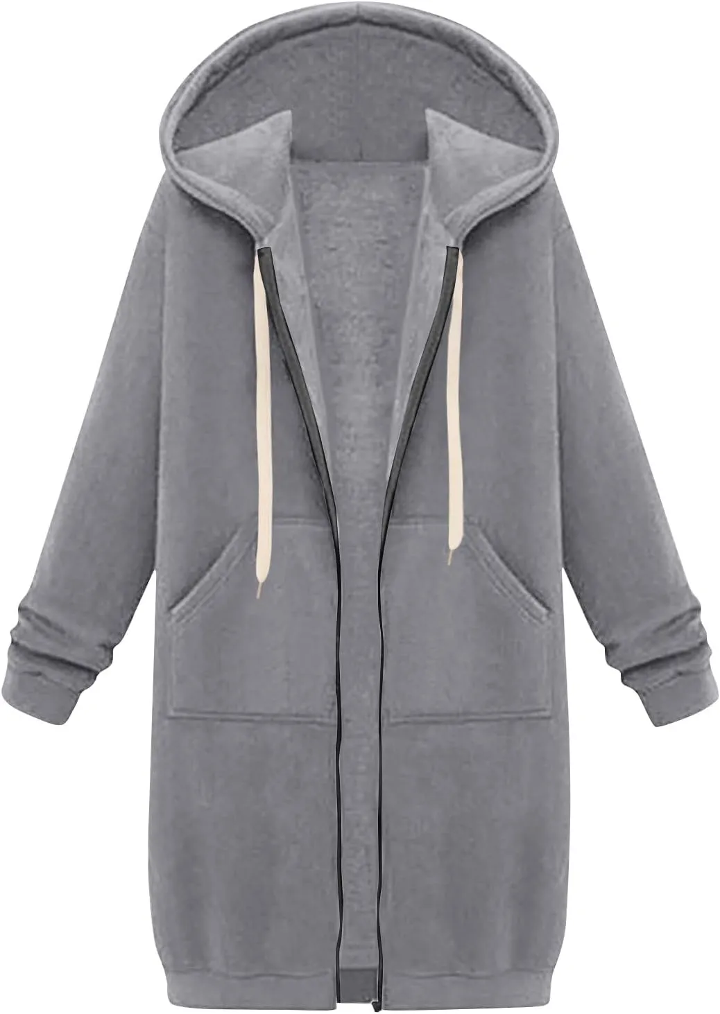 GOFULY Sweatshirt Dress Women Lightweight Zip Up Hoodies Fleece Fall Long Sleeve Drawstring Clothes Solid Jacket With Pockets