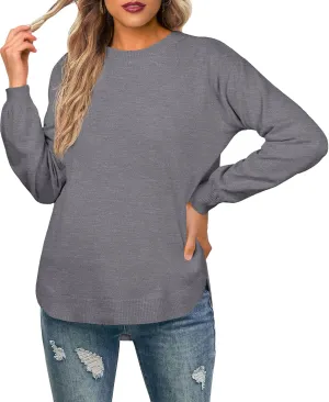 GRECERELLE Womens Long Sleeve Lightweight Crewneck Sweater Tops Casual Soft Knit Pullover Jumper