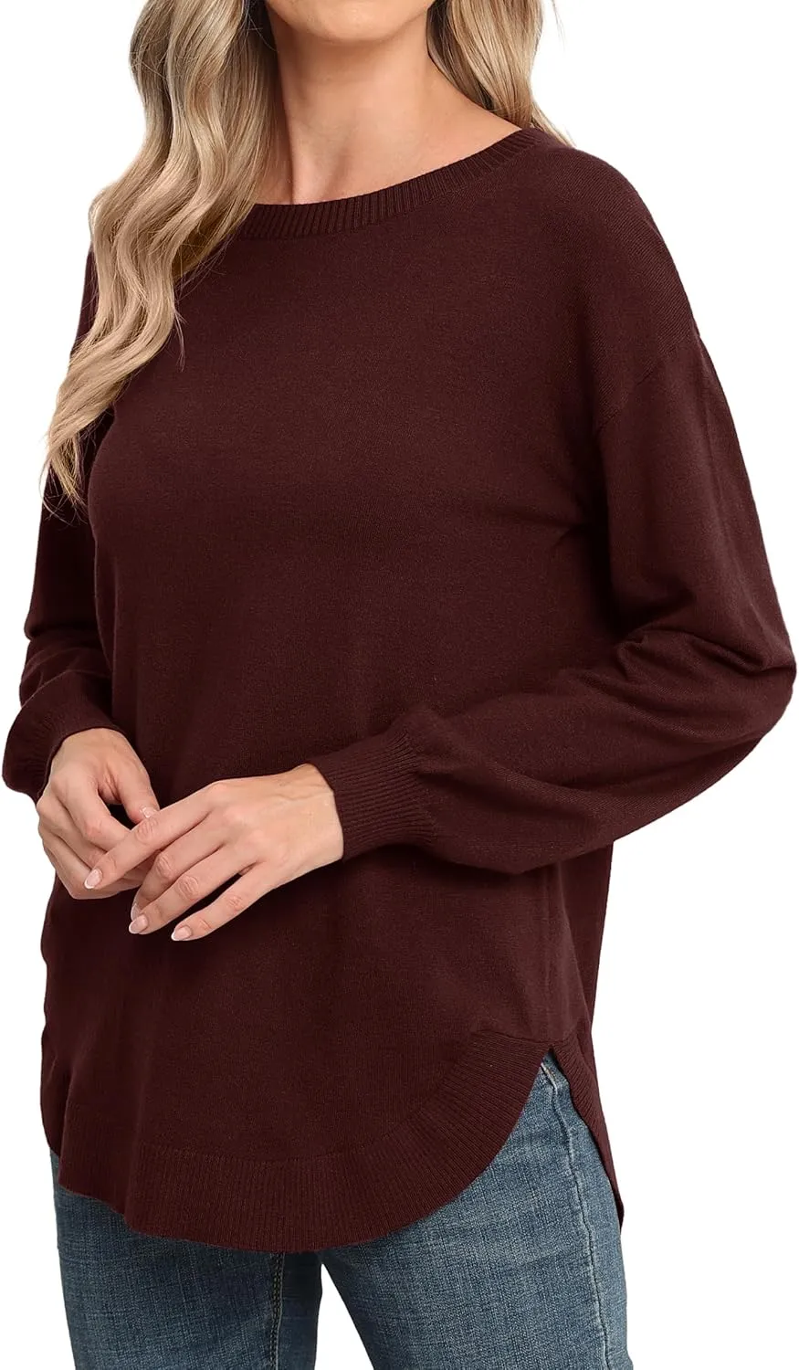 GRECERELLE Womens Long Sleeve Lightweight Crewneck Sweater Tops Casual Soft Knit Pullover Jumper