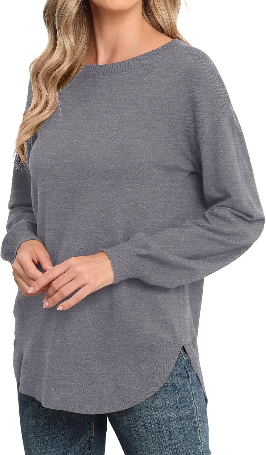 GRECERELLE Womens Long Sleeve Lightweight Crewneck Sweater Tops Casual Soft Knit Pullover Jumper