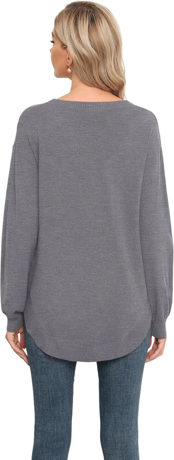 GRECERELLE Womens Long Sleeve Lightweight Crewneck Sweater Tops Casual Soft Knit Pullover Jumper