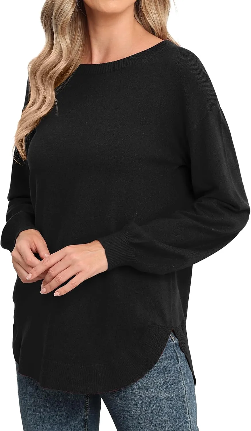 GRECERELLE Womens Long Sleeve Lightweight Crewneck Sweater Tops Casual Soft Knit Pullover Jumper