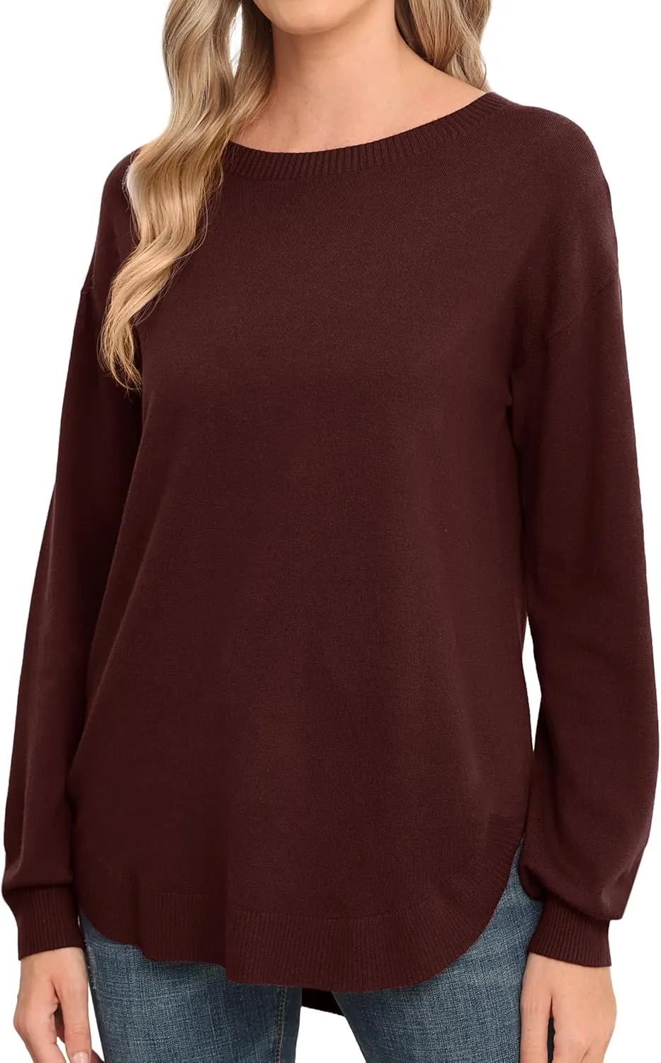 GRECERELLE Womens Long Sleeve Lightweight Crewneck Sweater Tops Casual Soft Knit Pullover Jumper