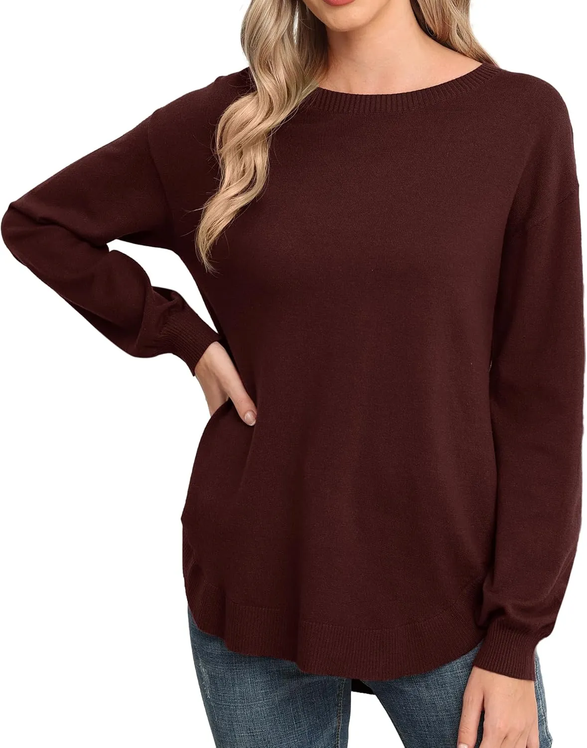 GRECERELLE Womens Long Sleeve Lightweight Crewneck Sweater Tops Casual Soft Knit Pullover Jumper