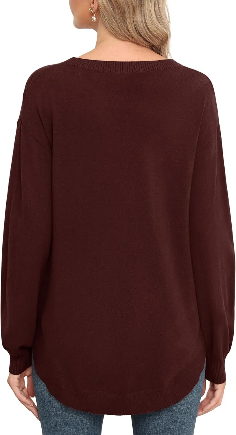 GRECERELLE Womens Long Sleeve Lightweight Crewneck Sweater Tops Casual Soft Knit Pullover Jumper
