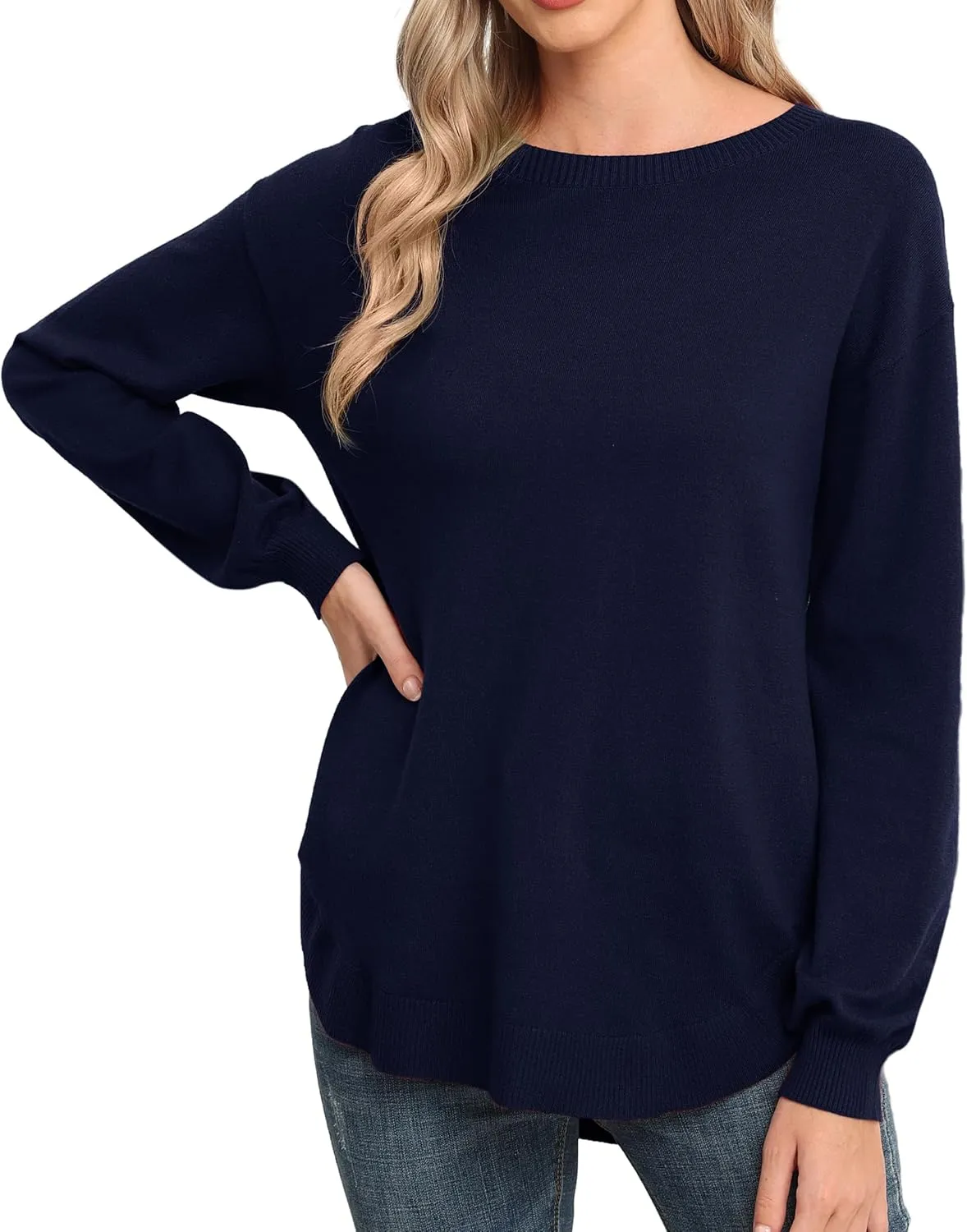 GRECERELLE Womens Long Sleeve Lightweight Crewneck Sweater Tops Casual Soft Knit Pullover Jumper
