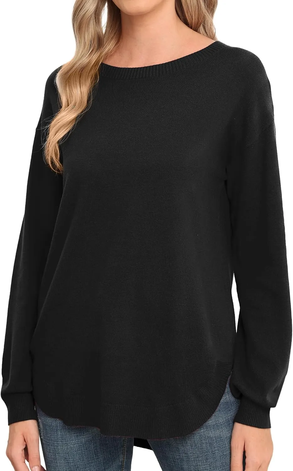 GRECERELLE Womens Long Sleeve Lightweight Crewneck Sweater Tops Casual Soft Knit Pullover Jumper