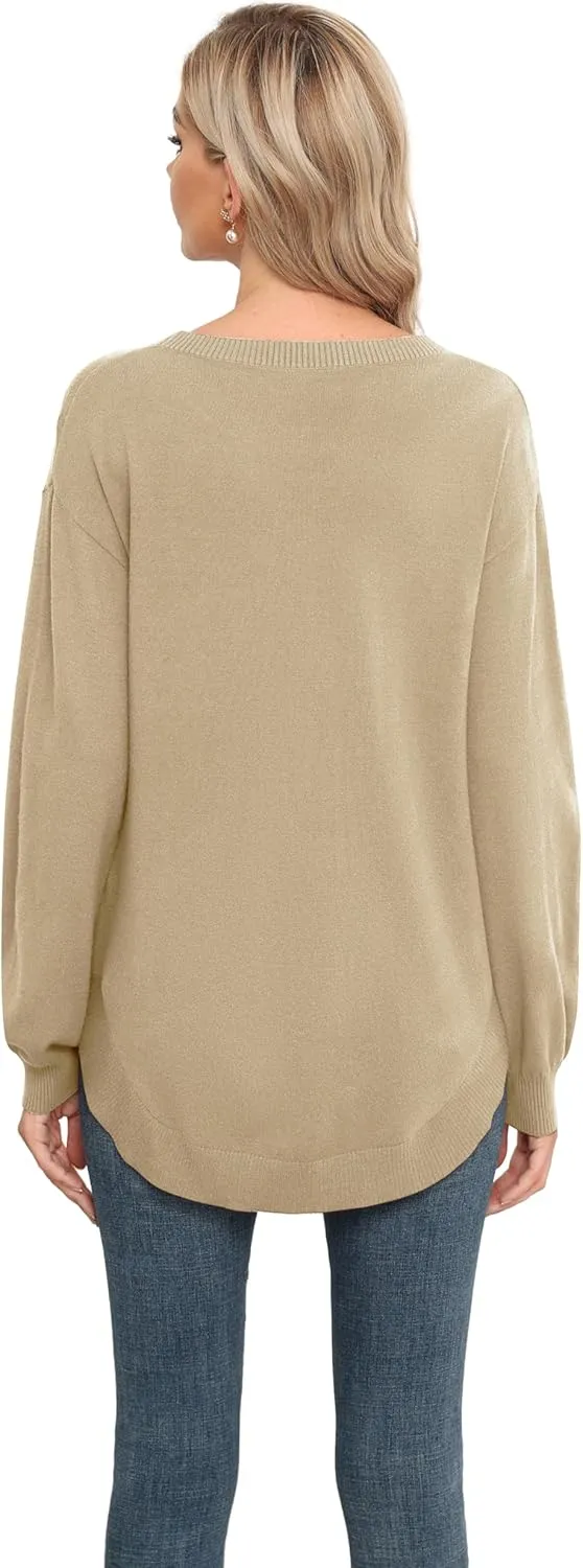 GRECERELLE Womens Long Sleeve Lightweight Crewneck Sweater Tops Casual Soft Knit Pullover Jumper