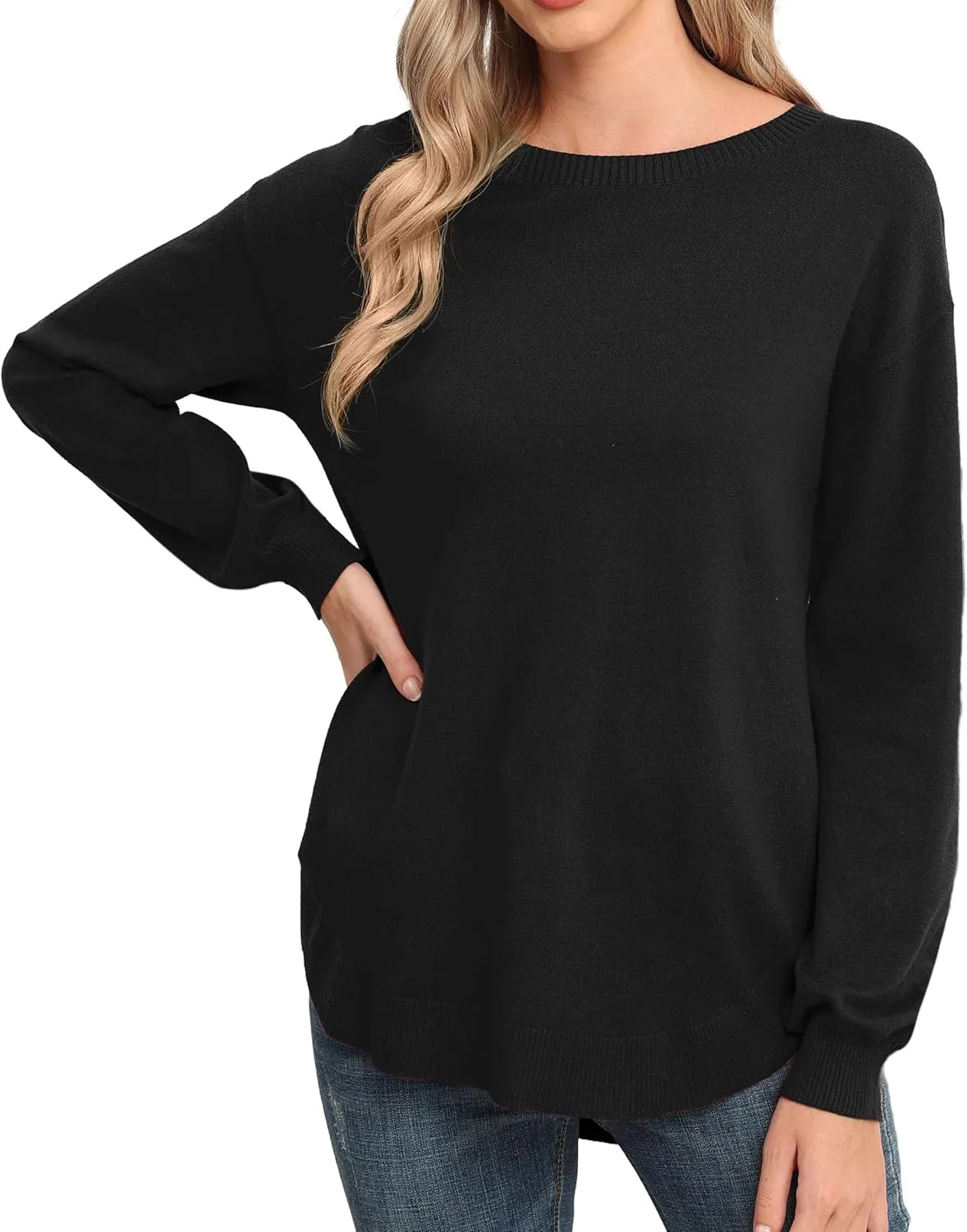 GRECERELLE Womens Long Sleeve Lightweight Crewneck Sweater Tops Casual Soft Knit Pullover Jumper