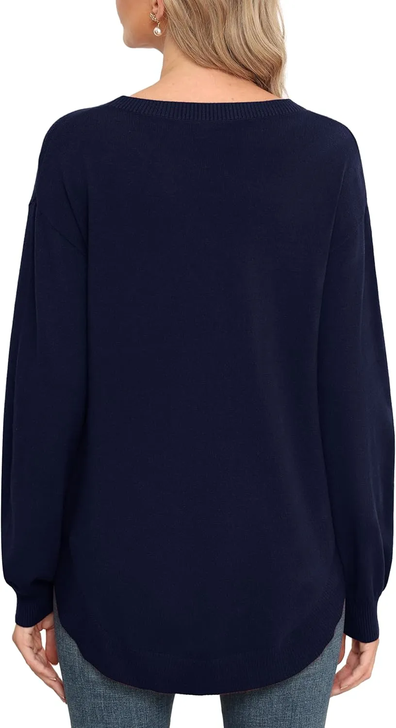 GRECERELLE Womens Long Sleeve Lightweight Crewneck Sweater Tops Casual Soft Knit Pullover Jumper